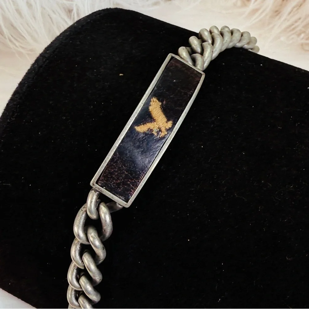 Vintage Aged Silvertone Chain Bracelet with Eagle Design